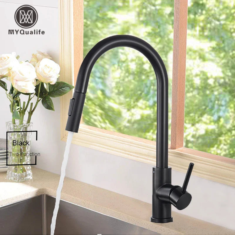Afralia™ Black Kitchen Faucet: Single Handle Pull Out Mixer, Two Function Hot and Cold Water Taps