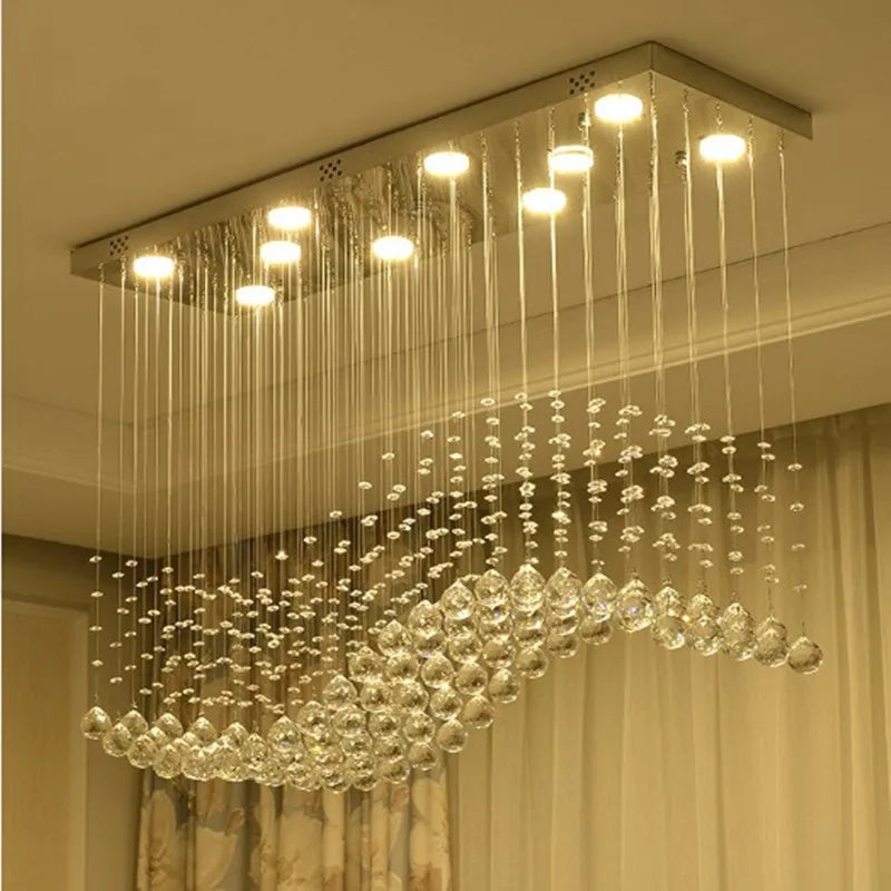 Afralia™ Wave Crystal Chandelier Chrome Color Lighting Fixture