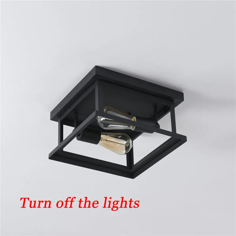 Afralia™ Square Black Cage Ceiling Light for Farmhouse Kitchen Bedroom Dining Room