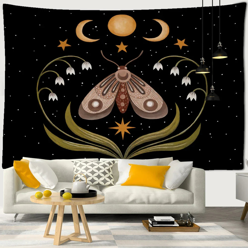 Afralia™ Moon Phase Mandala Flower Tapestry: Bohemian Room Decor Art