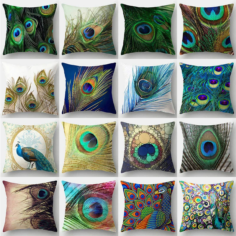Afralia™ Peacock Feather Rainbow Cushion Cover - Custom Decorative Pillowcase