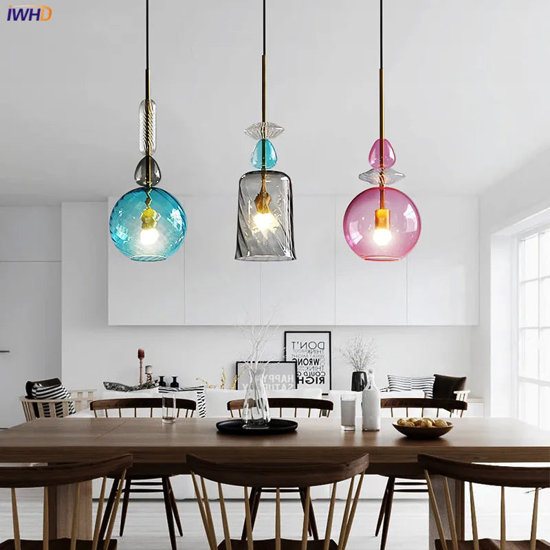 Afralia™ Nordic Glass LED Pendant Lights Modern Colorful Luminaria for Bedroom Living Room