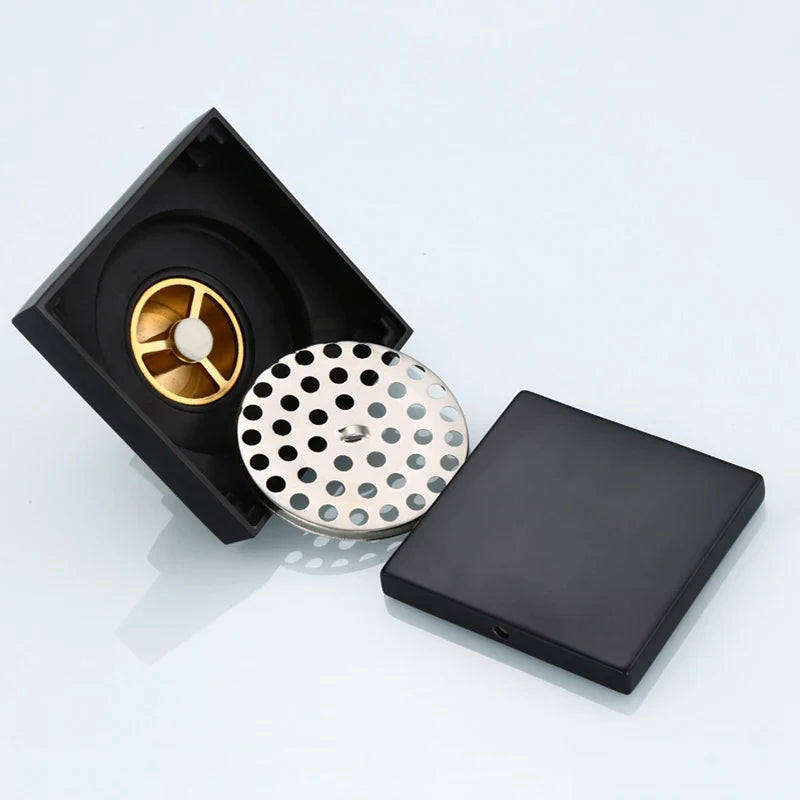 Afralia™ Matte Black Square Floor Drain 10*10cm for Bathroom, Kitchen, Balcony