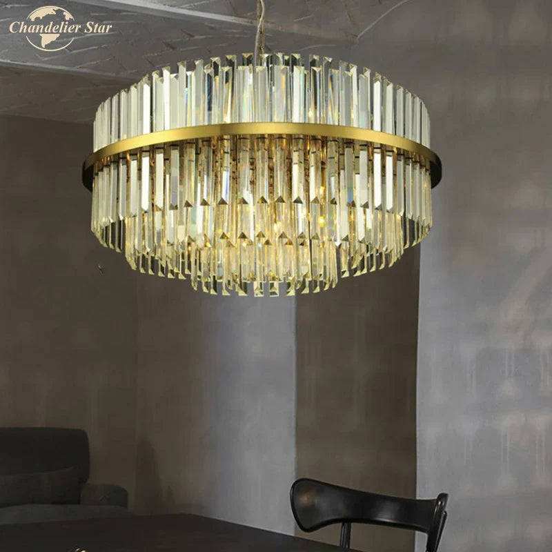 Afralia™ Round Gold Crystal Glass Pendant Light for Luxury Decor