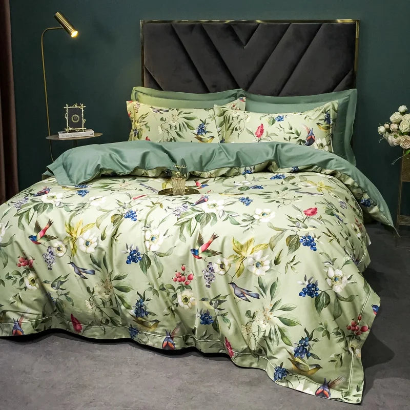 Afralia™ 1400TC Egyptian Cotton Bird Floral Bedding Set - Luxury 4Pcs