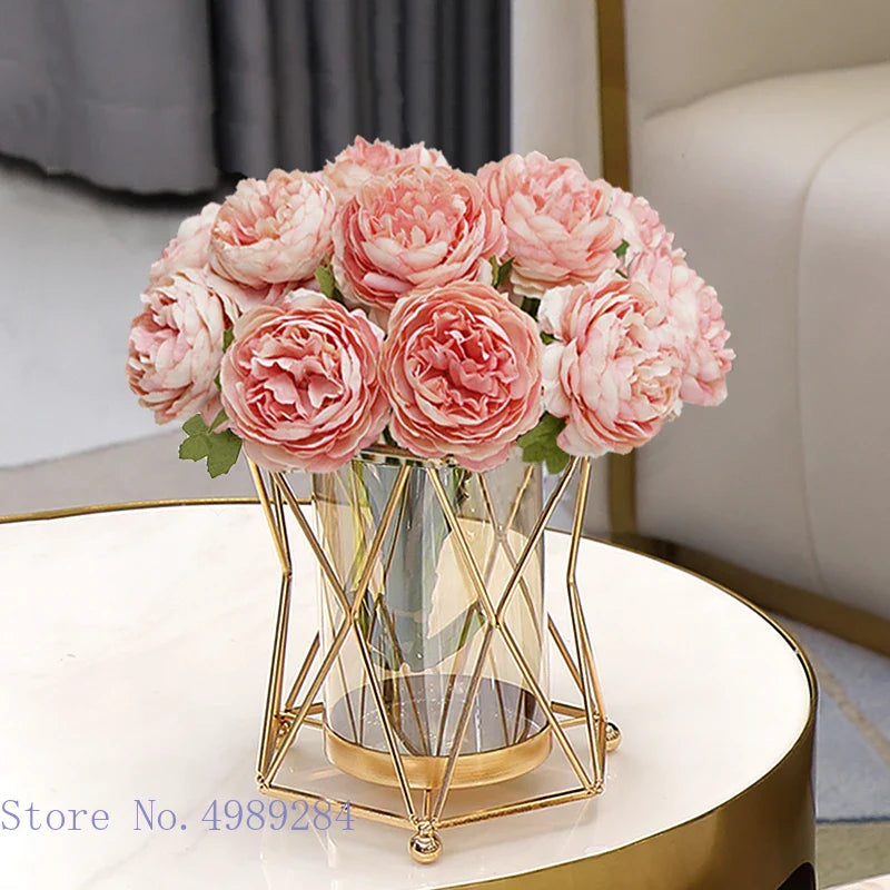 Afralia™ Glass Vase Metal Frame Geometric Flower Arrangement Wedding Decor
