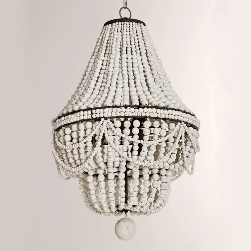 Afralia™ White Wooden Bead Chandelier: Vintage Large Wood Chandelier for Bedroom, Kitchen, Living Room