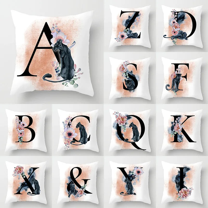 Afralia™ Flower Cat Alphabet Pillowcase 45x45cm Cushion Cover Home Decor Sofa Decor