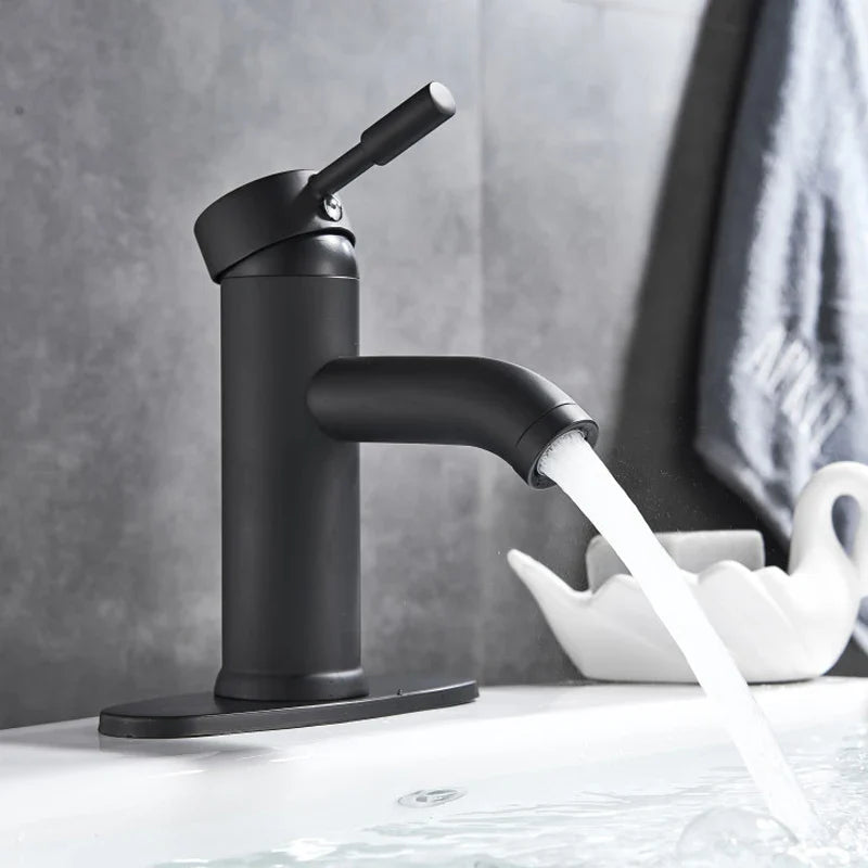 Afralia™ Matte Black Waterfall Basin Faucet Single Lever Deck Mounted Bathroom Tap