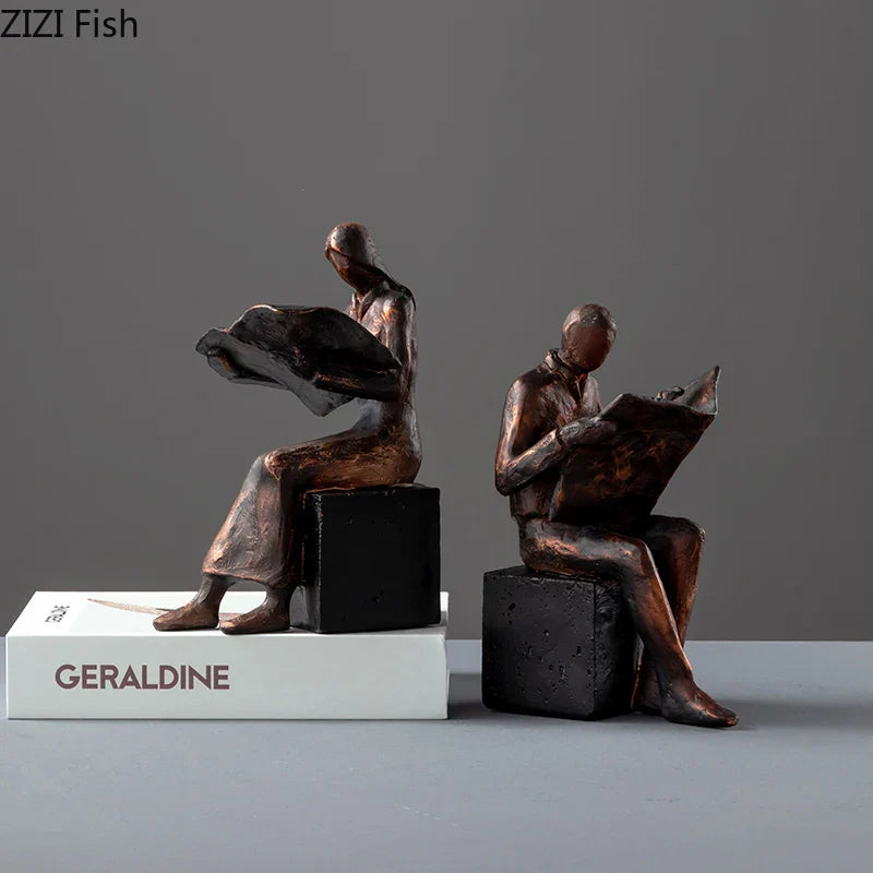 Afralia™ Abstract Figure Sculpture Bookend Resin Statue Desk Decoration Bookshelf Statuette