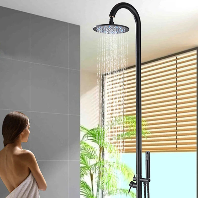 Afralia™ LED Black Outdoor Shower Set with 10" Rainfall Head