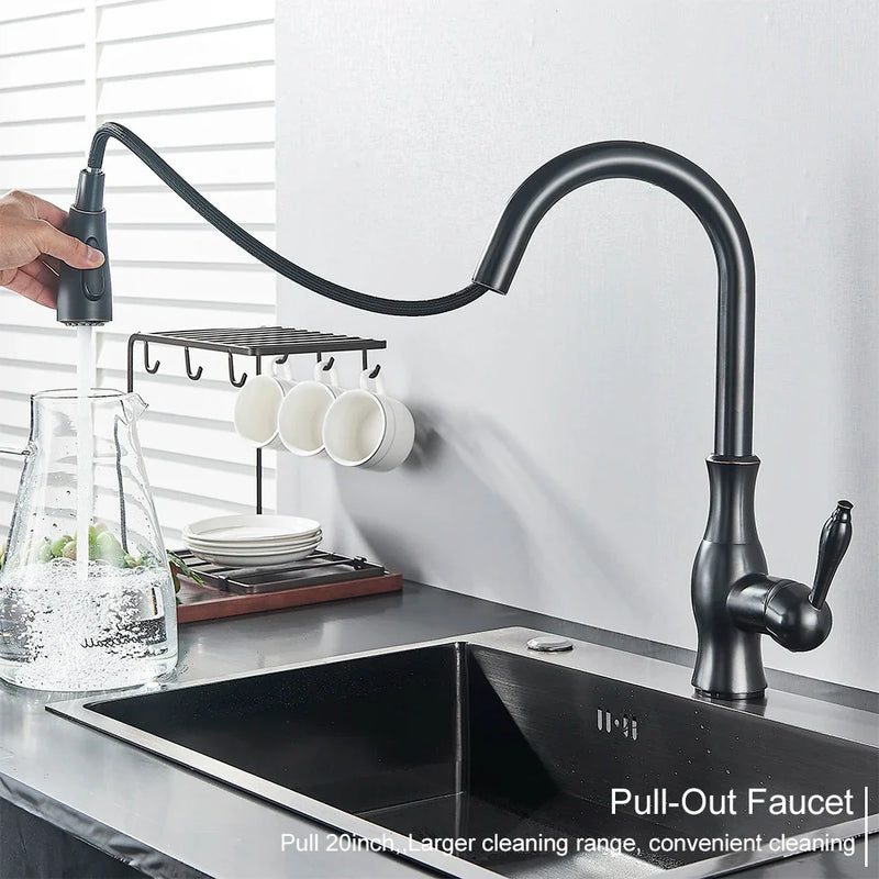 Afralia™ Black Kitchen Faucet: Single Handle Hot & Cold Mixer with 360 Rotation