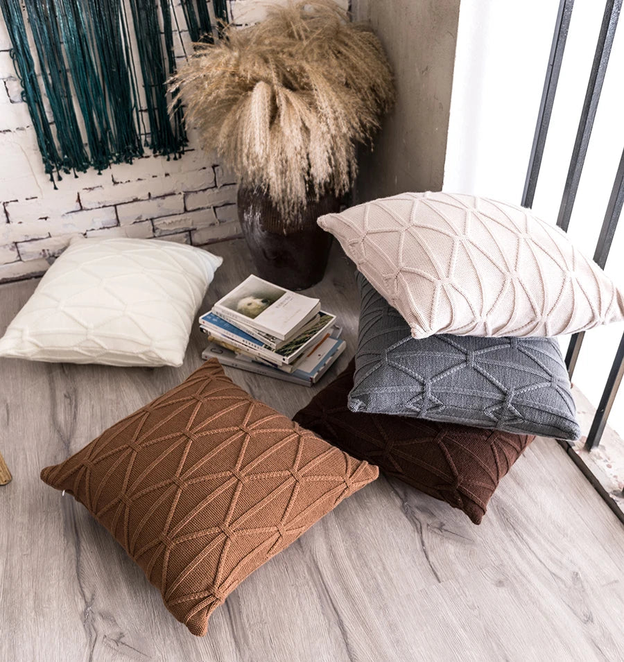 Afralia™ Knit Cushion Cover 45x45cm Nordic Style Home Decoration Brown Grey IvoryiscowayReversible