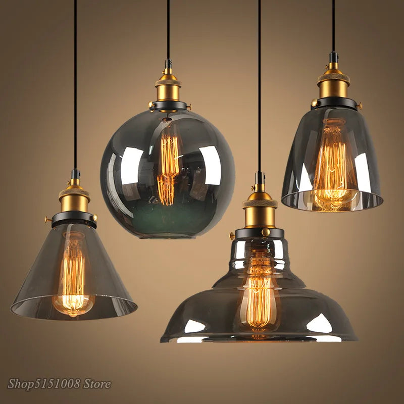 Afralia Smoky Grey Glass Pendant Lamp: Nordic Hanging Light Fixture in Amber Glass