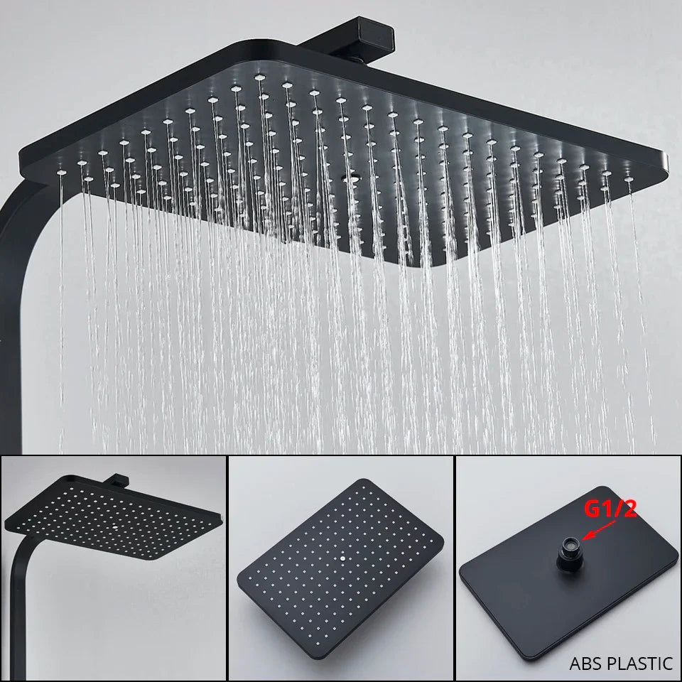 Afralia™ Thermostatic Shower Faucet Set with Rainfall Head - Wall Mounted Bathtub Mixer Tap