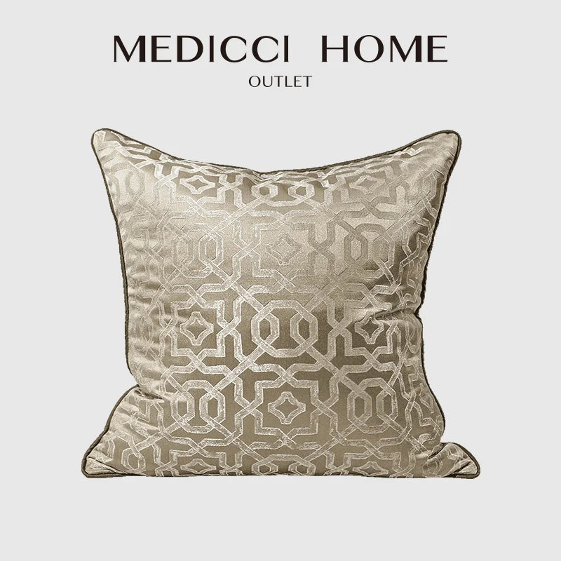 Afralia™ Trop Chic Jacquard Cushion Cover Light Khaki Champagne Chinese Pattern 45x45cm