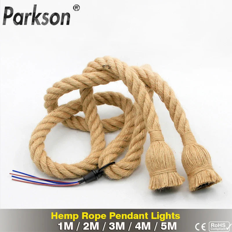 Afralia™ Retro Hemp Rope Pendant Light, Vintage E27 LED Bulb, Industrial Hanging Lamp