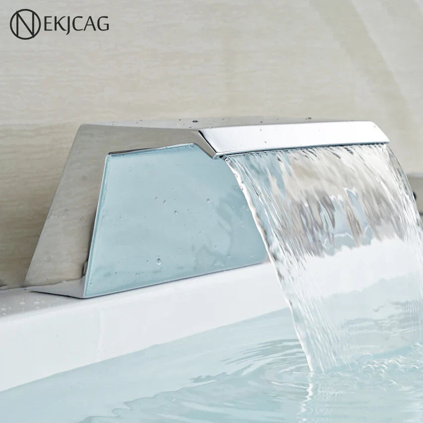 Afralia™ Chrome Waterfall Bathroom Spout - Deck Mount Brass Tub Faucet