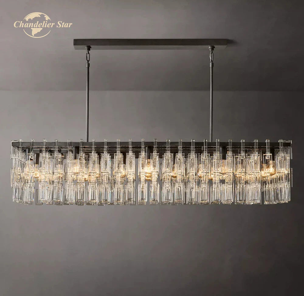 Afralia™ Black Marignan K9 Crystal Rectangular Chandelier for Living Dining Room