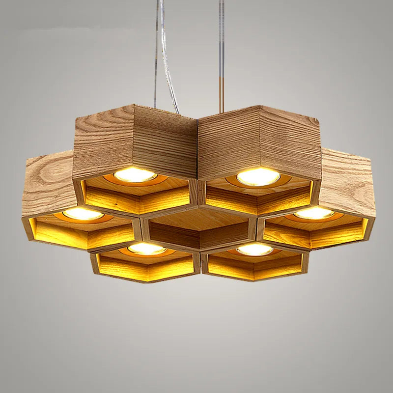 Afralia™ Nordic Beehive Chandelier: Solid Wood LED Decor for Dining Room & Bar