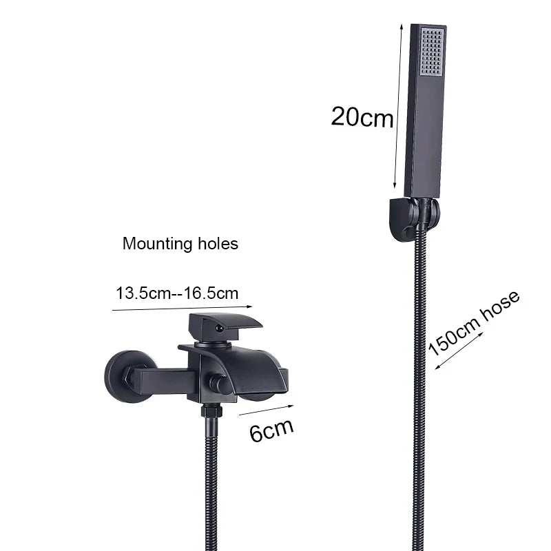 Afralia™ Matte Black 2 Function Bathroom Faucet Wall Mount Cold Hot Shower Bathtub Facuet
