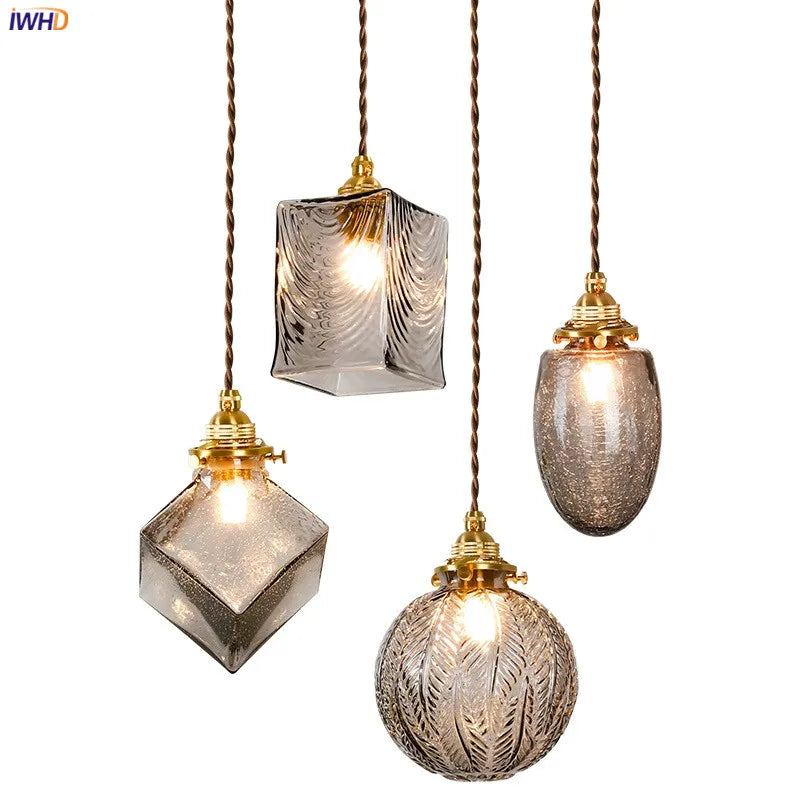Afralia™ Japanese Glass Pendant Lights: Industrial Vintage Bedroom Living Room Copper Decor