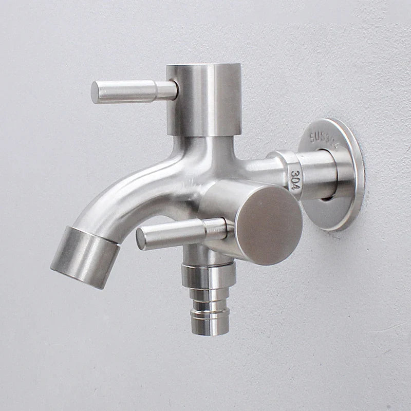 Afralia™ Dual-Outlet Stainless Steel Faucet for Outdoor Garden Sink and Washing Machine