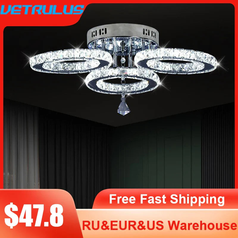 Afralia™ Crystal LED Ceiling Chandelier for Modern Living Room Decor Luxe Lighting Fixtures