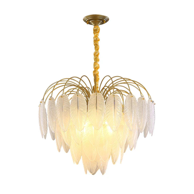 Afralia™ Art Deco White Glass Feather Chandelier with LED Lighting for Foyer & Bedroom