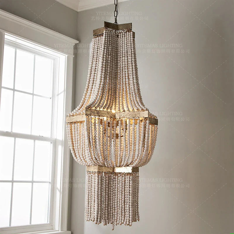 Afralia™ Wood Fringe Chandelier: Vintage Nordic Farmhouse Hanging Light for Kitchen & Loft