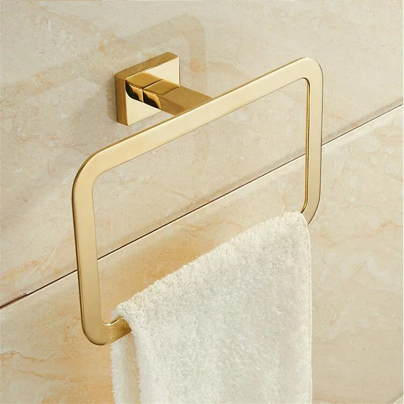 Afralia™ Gold Towel Ranger: Brass Wall Mounted Bathroom Accessory Rack