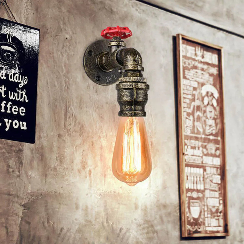 Afralia™ Vintage Water Pipe Wall Sconces Lamp Industrial Retro Iron Metal E27