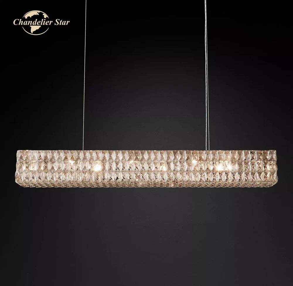 Afralia™ Crystal LED Linear Chandelier for Kitchen Island Dining Room