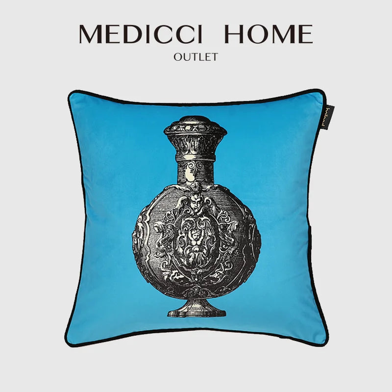 Afralia™ Vintage Perfume Bottle Luxury Velvet Pillow Cover Royal Blue 45x45cm
