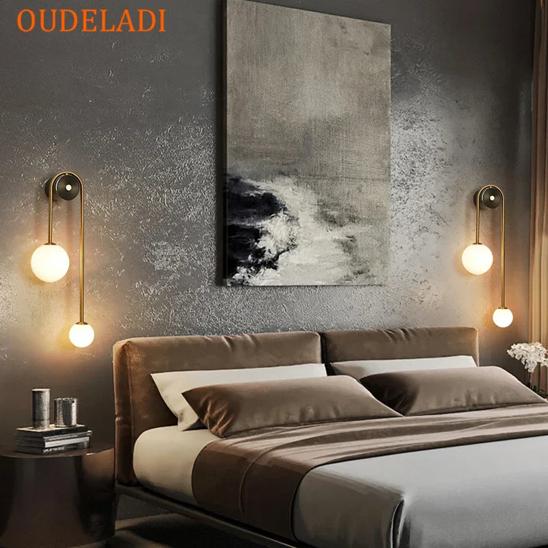 Afralia™ Glass Ball LED Wall Light Modern Brass Decor for Bedroom Living Room