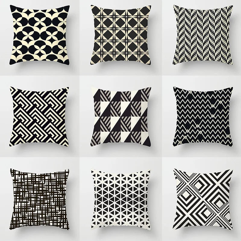 Geometric Monochrome Pillowcase by Afralia™ - Soft Sofa Cushion Cover, Wholesale Pillow Cover