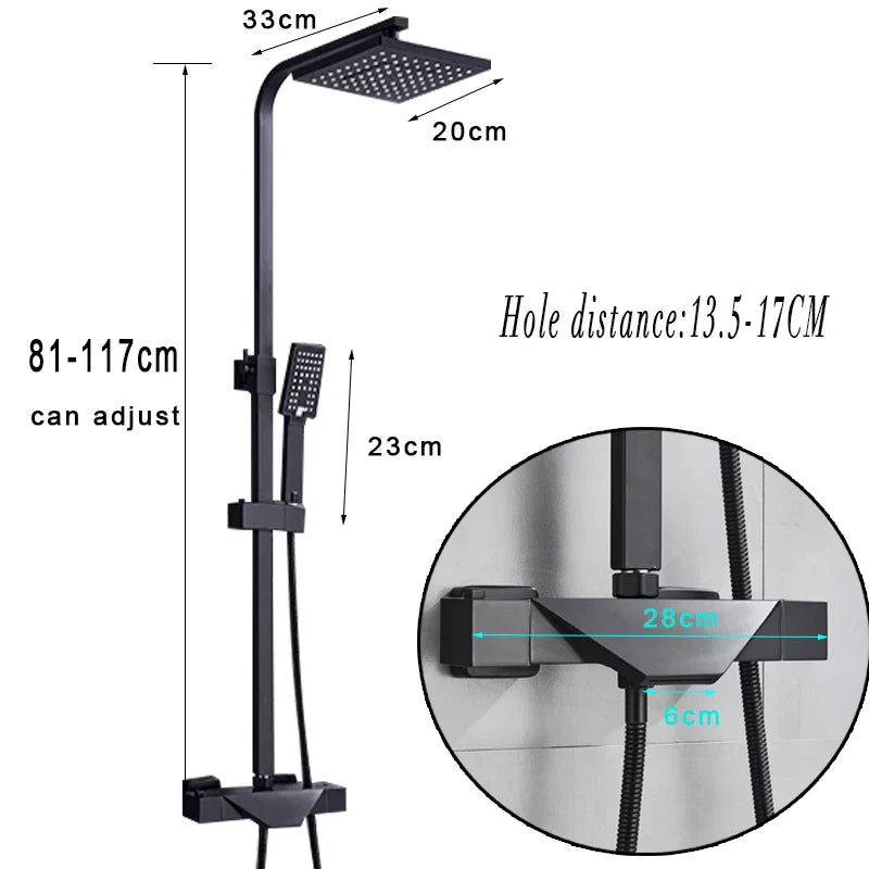Afralia™ Matte Black Rainfall Shower & Bathtub Faucet Set with Thermostatic Mixer