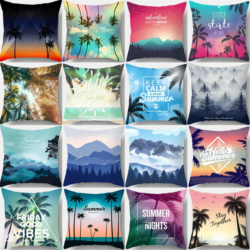 Afralia™ Summer Beach Coconut Tree Snow Mountain Landscape Pillow Case