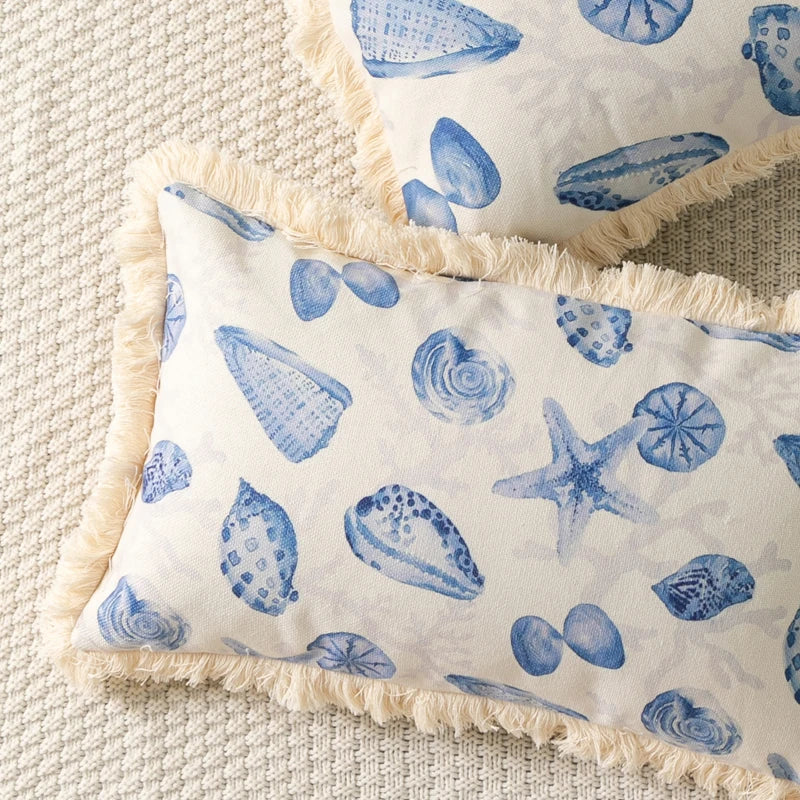 Afralia™ Summer Beach Theme Tassel Pillow Cover for Home Decoration