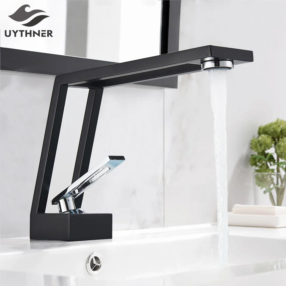 Afralia™ Square Brass Basin Faucet Cold Hot Water Mixer Tap for Bathroom Sink
