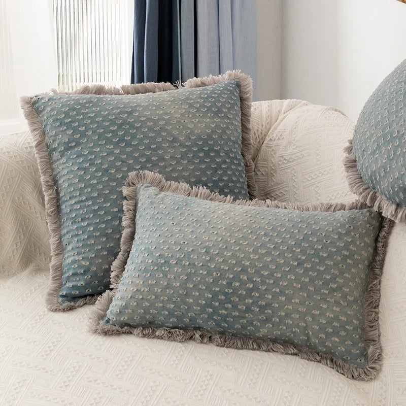 Afralia™ Denim Fringed Cushion Cover 45x45cm Square for Home Sofa Bed Decoration