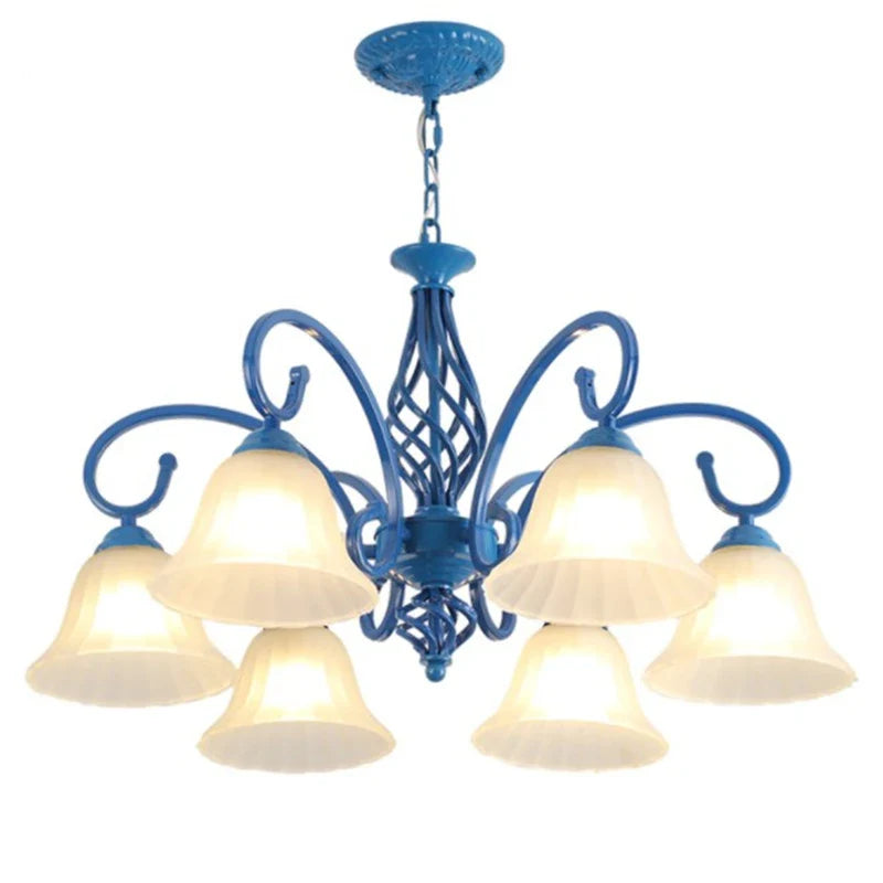 Afralia™ Vintage Blue Chandelier with Glass Lampshade for Home Lighting