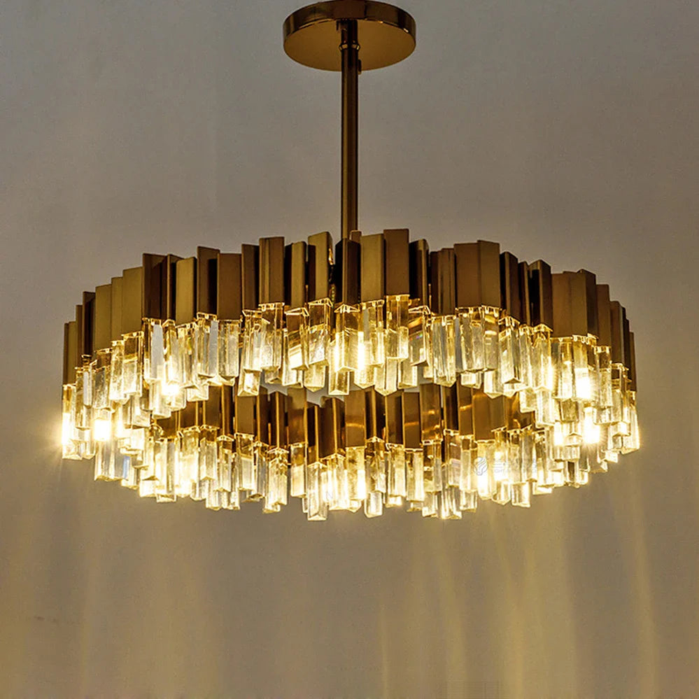Afralia™ Golden Stainless Steel Crystal Chandelier for Elegant Foyer Lighting