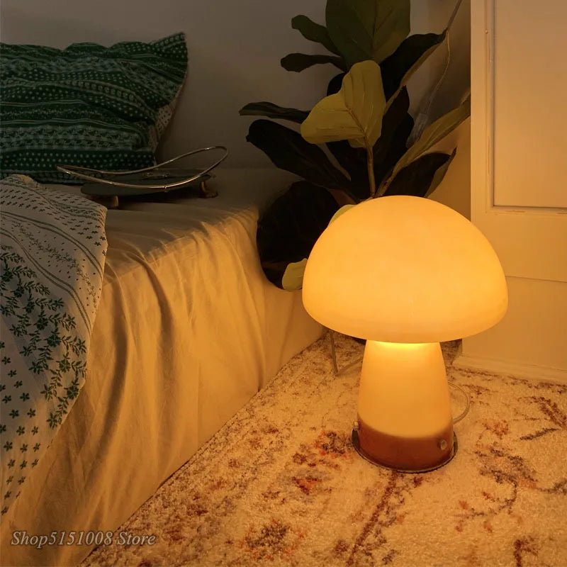 Afralia™ Glass Mushroom Table Lamp: Vintage Design LED Desk Night Light for Living Room