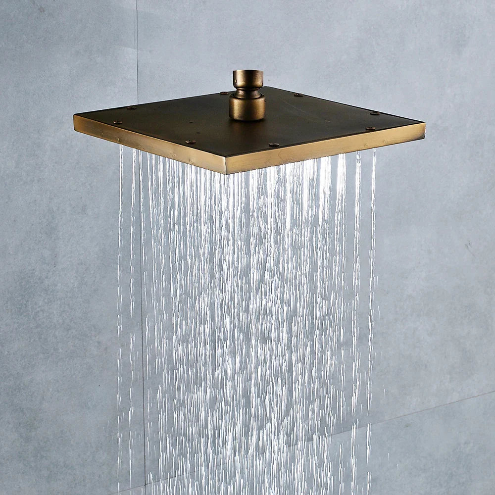 Afralia™ Antique Brass 8-inch Square Rainfall Shower Head - Premium Brass Top