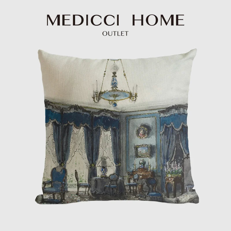 Afralia™ Palace Print French Retro Cushion Cover 45x45cm - Elegant Toss Throw Pillow Cover