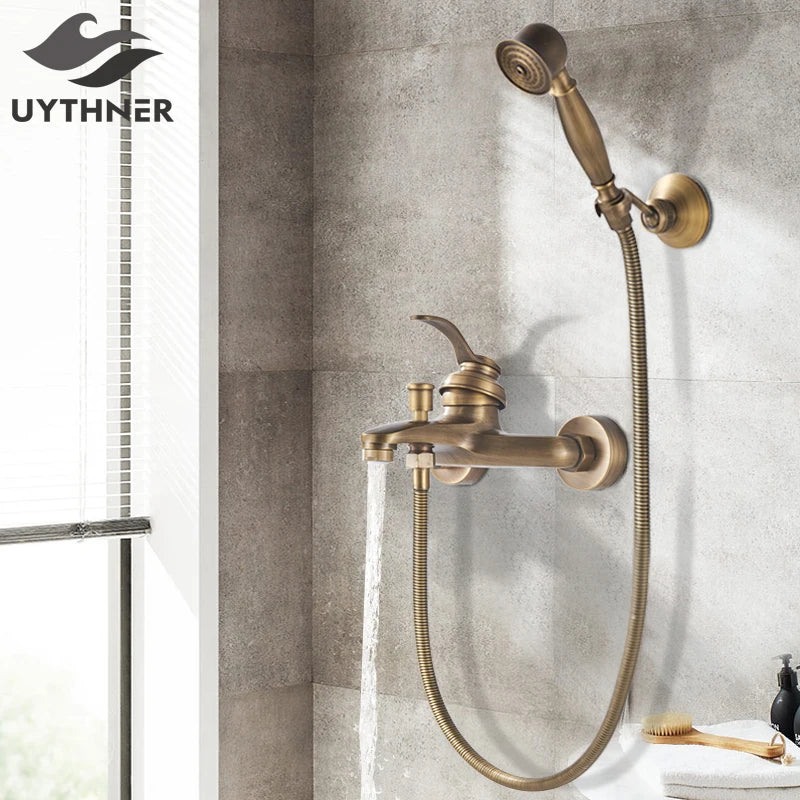 Afralia™ Brass Shower Faucet Mixer Tap Set with Hand Shower - Wall Mount Black