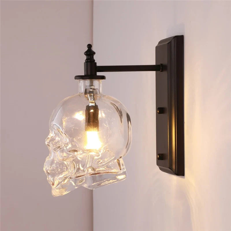 Afralia™ Glass Skull Wall Sconce: Nordic Industrial Vintage LED Wall Lamp for Living Room & Bedroom.