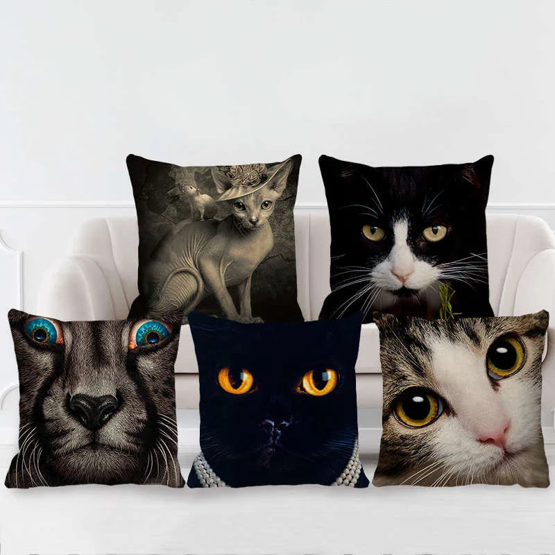 Afralia™ Cute Cat Sofa Cotton Linen Cushion Cover Pillowcase Home Decor Pillow