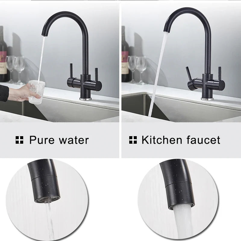 Afralia™ Brass Kitchen Faucet with Double Sprayer and Drinking Water Filter